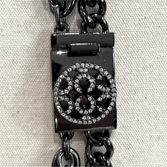 NWOT COACH Op-Art Gunmetal Multi-Chain 3-Strand Tiered Necklace Crystal Clasp - Picture 6 of 16